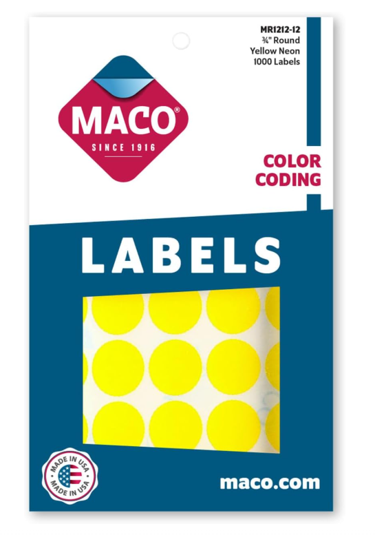 MACO Color Coding Labels - Neon Yellow