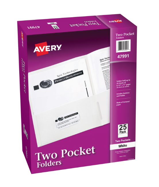Avery Two Pocket Folders - White