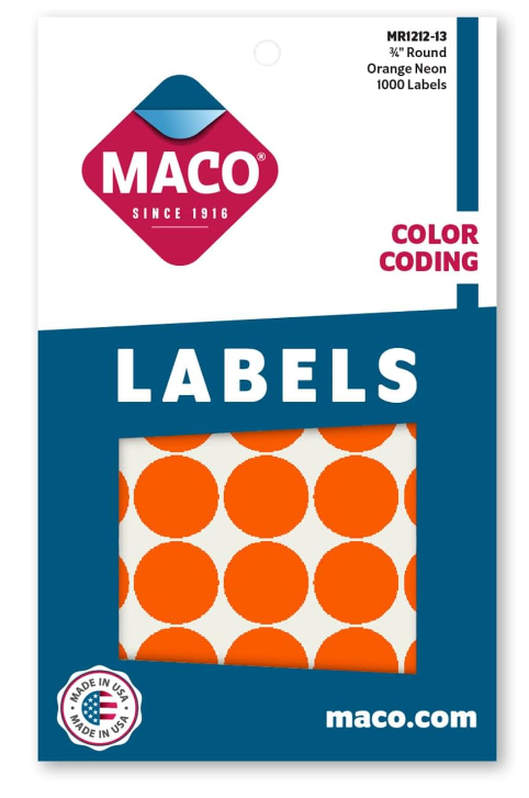 Maco 3/4" Neon Orange Circle Label - MR1212-13