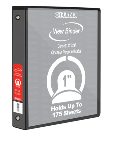1" Bazic View O-Ring Binder - Black