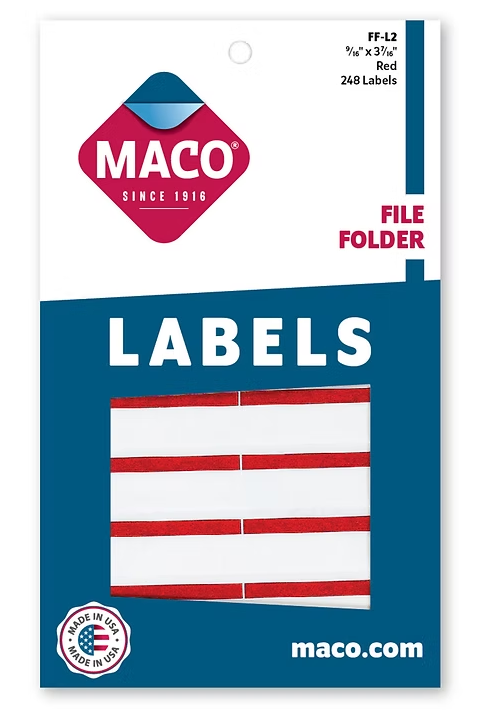 Maco Red File Folder Labels - MFF-L2